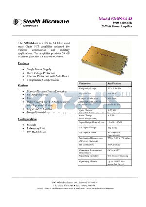 SM5964-43 datasheet - 5900-6400 MHz 20 Watt Power Amplifier