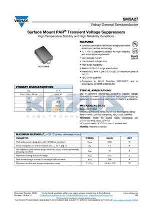 SM5A27HE3-2D datasheet - Surface Mount PAR Transient Voltage Suppressors