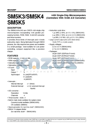 SM5K3 datasheet - 4-Bit Single-Chip Microcomputers(Controllers With 10-Bit A/D Converter)