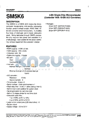 SM5K6 datasheet - 4-Bit Single-Chip Microcomputer(Controller With 10-Bit A/D Converter)