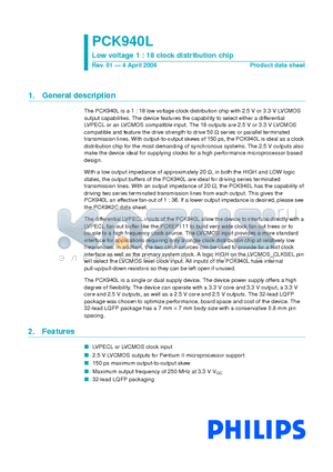 PCK940L datasheet - Low voltage 1 : 18 clock distribution chip