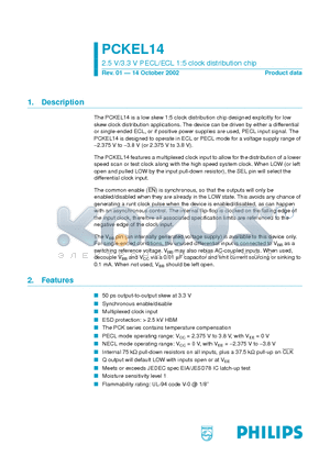 PCKEL14D datasheet - 2.5 V/3.3 V PECL/ECL 1:5 clock distribution chip