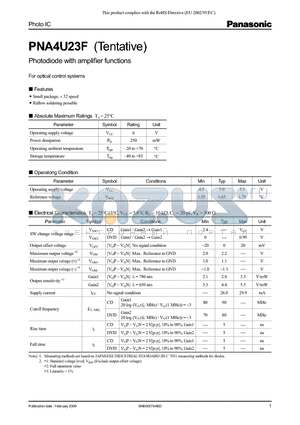 PNA4U23F datasheet - Photodiode with amplifier functions