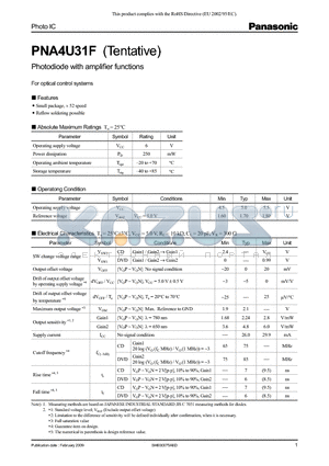 PNA4U31F datasheet - Photodiode with amplifier functions