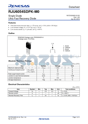 RJU6054SDPK-M0 datasheet - Single Diode Ultra Fast Recovery Diode