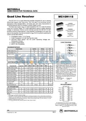 MC10H115 datasheet - Quad Line Receiver