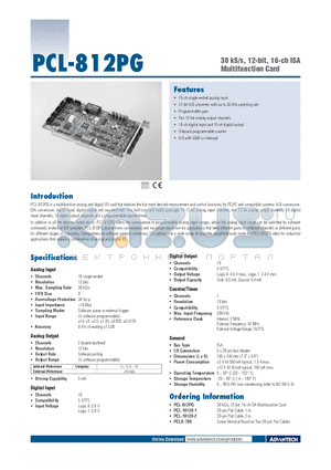 PCL-10120-1 datasheet - 30 kS/s, 12-bit, 16-ch ISA Multifunction Card