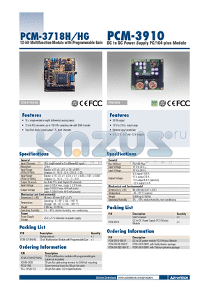 PCL-10120-1/2 datasheet - 12-bit Multifunction Module with Programmable Gain DC to DC Power Supply PC/104-plus Module