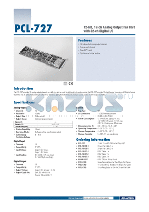 PCL-10120-2 datasheet - 12-bit, 12-ch Analog Output ISA Card with 32-ch Digital I/O