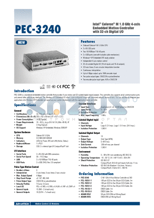PCL-10125-3 datasheet - Intel^ Celeron^ M 1.0 GHz 4-axis Embedded Motion Controller with 32-ch Digital I/O