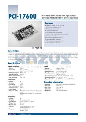 PCL-10137-1 datasheet - 8-ch Relay and 8-ch Isolated Digital Input Universal PCI Card with 10-ch Counter/Timer