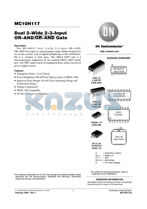 MC10H117FN datasheet - Dual 2−Wide 2−3−Input OR−AND/OR−AND Gate