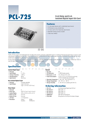 PCL-10137-1 datasheet - 8-ch Relay and 8-ch Isolated Digital Input ISA Card