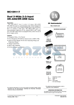 MC10H117FNG datasheet - Dual 2−Wide 2−3−Input OR−AND/OR−AND Gate