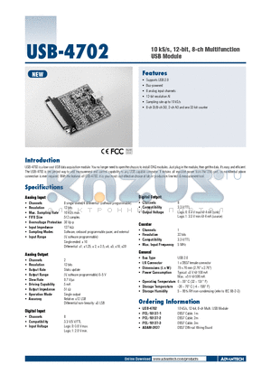 PCL-10137-1 datasheet - 10 kS/s, 12-bit, 8-ch Multifunction USB Module
