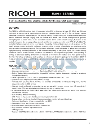 R2061S02-E2 datasheet - wire interface Real-Time Clock ICs with Battery Backup switch-over Function