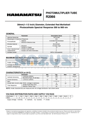 R2066 datasheet - PHOTOMULTlPLlER TUBE