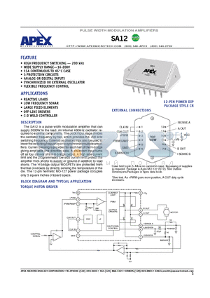 SA12 datasheet - PULSE WIDTH MODULATION AMPLIFIERS