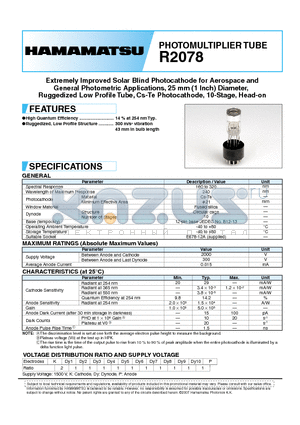 R2078_07 datasheet - PHOTOMULTIPLIER TUBE