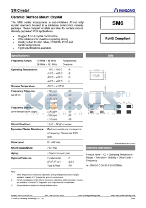 SM6 datasheet - Ceramic Surface Mount Crystal