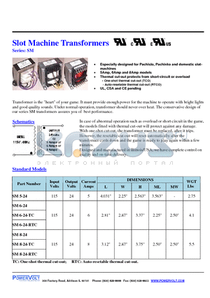 SM6-24-RTC datasheet - Slot Machine Transformers