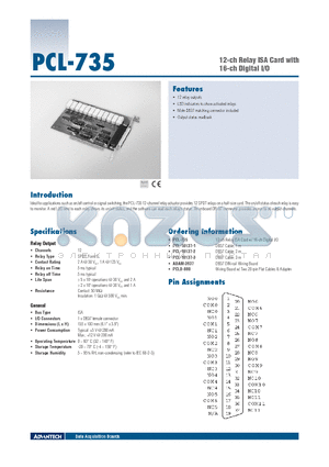 PCL-10137-2 datasheet - 12-ch Relay ISA Card with 16-ch Digital I/O