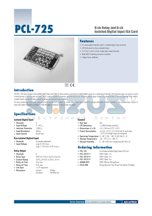 PCL-10137-3 datasheet - 8-ch Relay and 8-ch Isolated Digital Input ISA Card