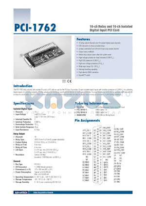 PCL-10162-3 datasheet - 16-ch Relay and 16-ch Isolated Digital Input PCI Card