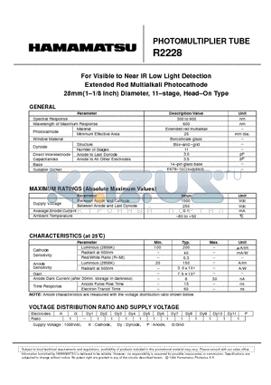 R2228 datasheet - PHOTOMULTlPLlER TUBE