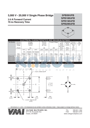 SPB150UFB datasheet - 5,000 V - 20,000 V Single Phase Bridge 2.0 A Forward Current 70 ns Recovery Time