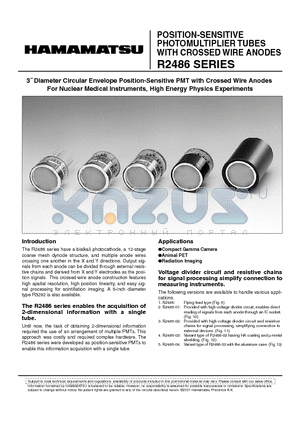 R2486 datasheet - POSITION-SENSITIVE PHOTOMULTIPLIER TUBES WITH CROSSED WIRE ANODES