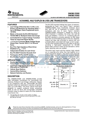 SM65MLVD082DGGR datasheet - 8-CHANNEL HALF-DUPLEX M-LVDS LINE TRANSCEIVERS