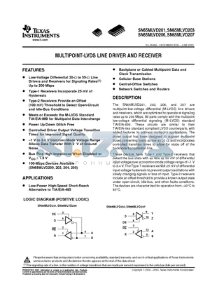 SM65MLVD203D datasheet - MULTIPOINT-LVDS LINE DRIVER AND RECEIVER