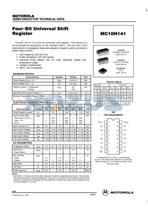 MC10H141 datasheet - Four-Bit Universal Shift Register