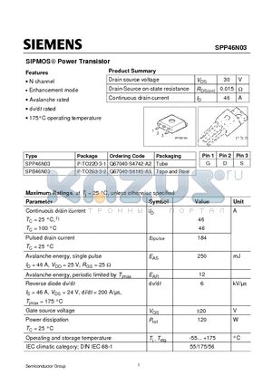 SPB46N03 datasheet - SIPMOS-TM POWER TRANSISTOR