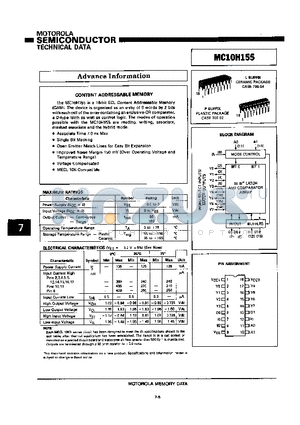 MC10H155 datasheet - 16-Bit ECL Content Addressable Memory