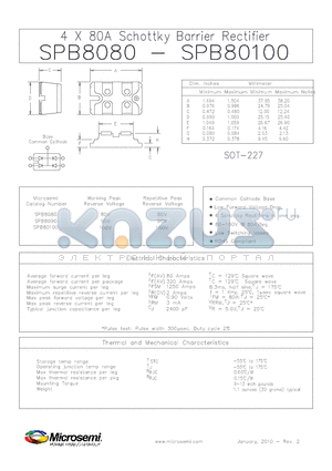 SPB80100 datasheet - 4 X 80A Schottky Barrier Rectifier