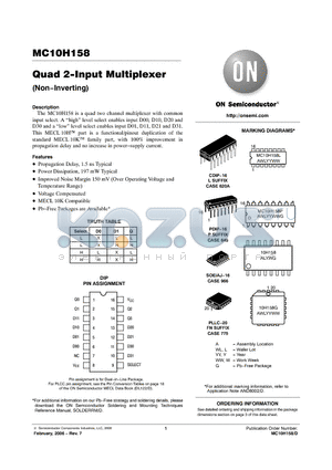 MC10H158MG datasheet - Quad 2−Input Multiplexer (Non−Inverting)