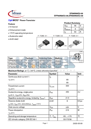 SPB80N06S2-08 datasheet - OptiMOS Power-Transistor