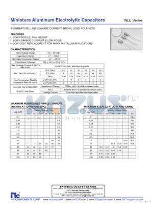 NLER47M35 datasheet - Miniature Aluminum Electrolytic Capacitors