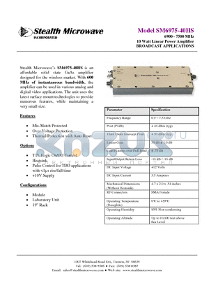 SM6975-40HS datasheet - 6900 - 7500 MHz 10 Watt Linear Power Amplifier