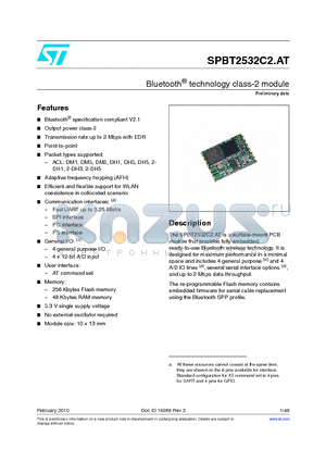 SPBT2532C2.AT datasheet - Bluetooth technology class-2 module