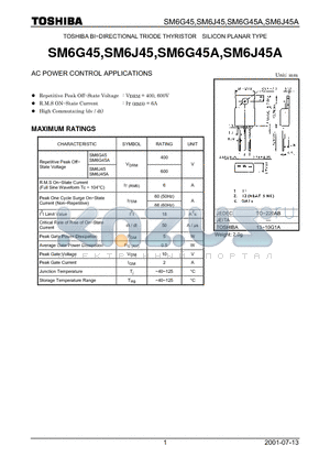 SM6G45A datasheet - TOSHIBA BI-DIRECTIONAL TRIODE THYRISTOR SILICON PLANAR TYPE