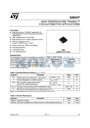 SM6HT30A datasheet - HIGH TEMPERATURE TRANSIL FOR AUTOMOTIVE APPLICATIONS