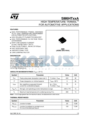 SM6HTXXA datasheet - HIGH TEMPERATURE TRANSILTM FOR AUTOMOTIVE APPLICATIONS