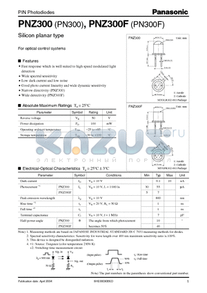 PNZ300F datasheet - Silicon PIN Photodiodes