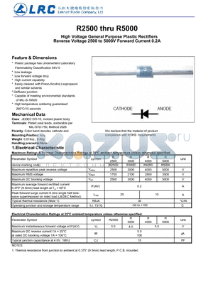 R2500 datasheet - High Voltage General Purpose Plastic Rectifiers Low leakage