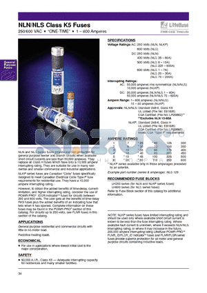 NLKP datasheet - NLN/NLS Class K5 Fuses