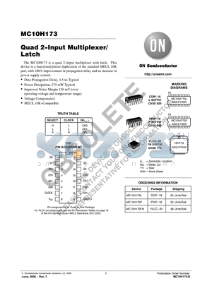 MC10H173L datasheet - Quad 2−Input Multiplexer/Latch