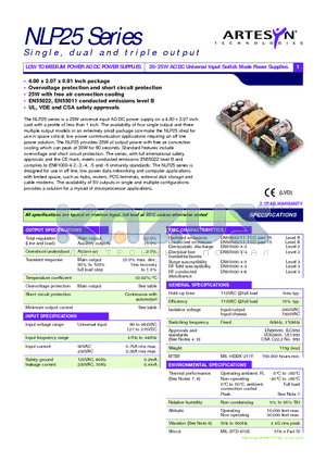 NLP25-7605 datasheet - LOW TO MEDIUM POWER AC/DC POWER SUPPLIES